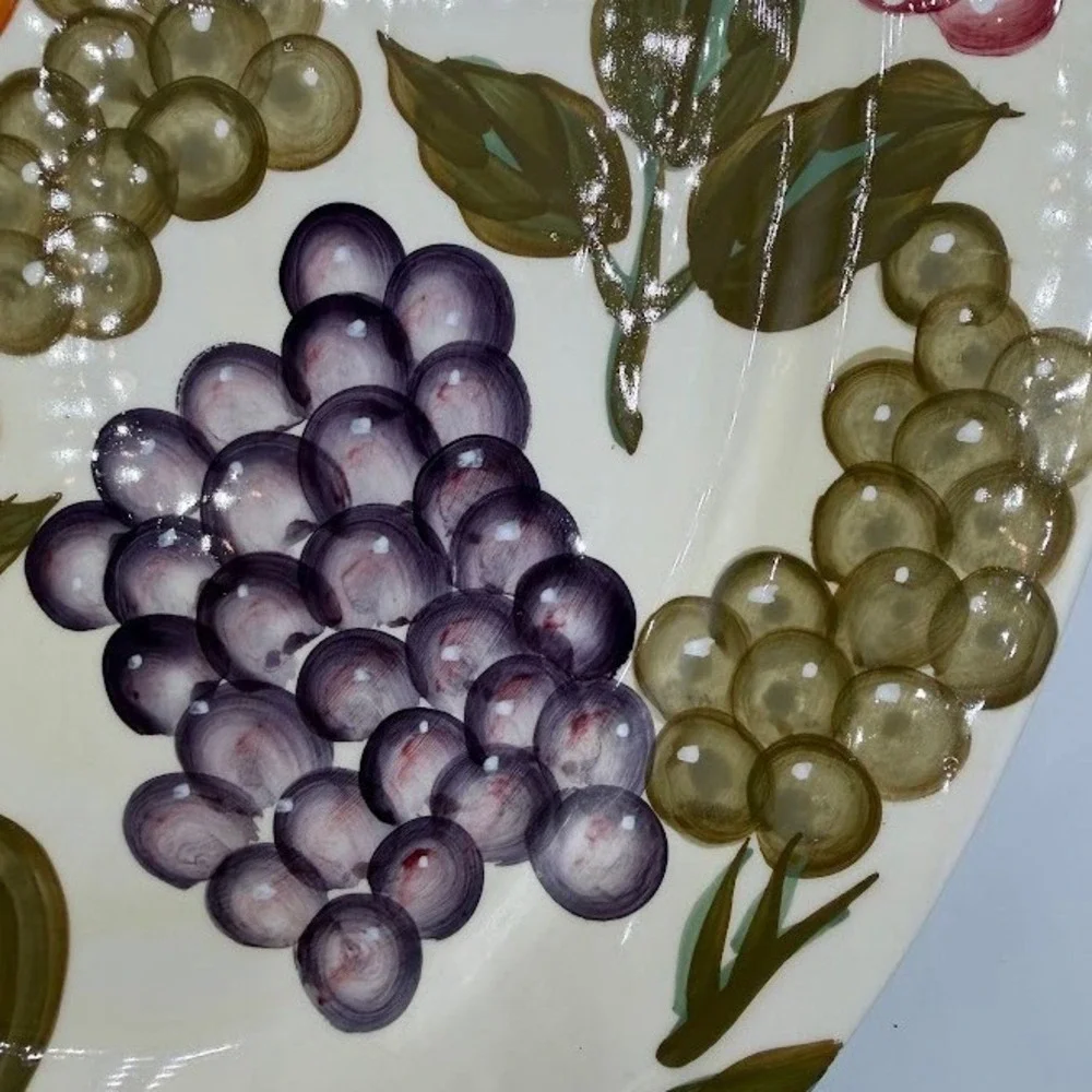 Vintage WCL Fruit Harvest Oval Serving Platter Hand Painted Grapes Pears Peaches